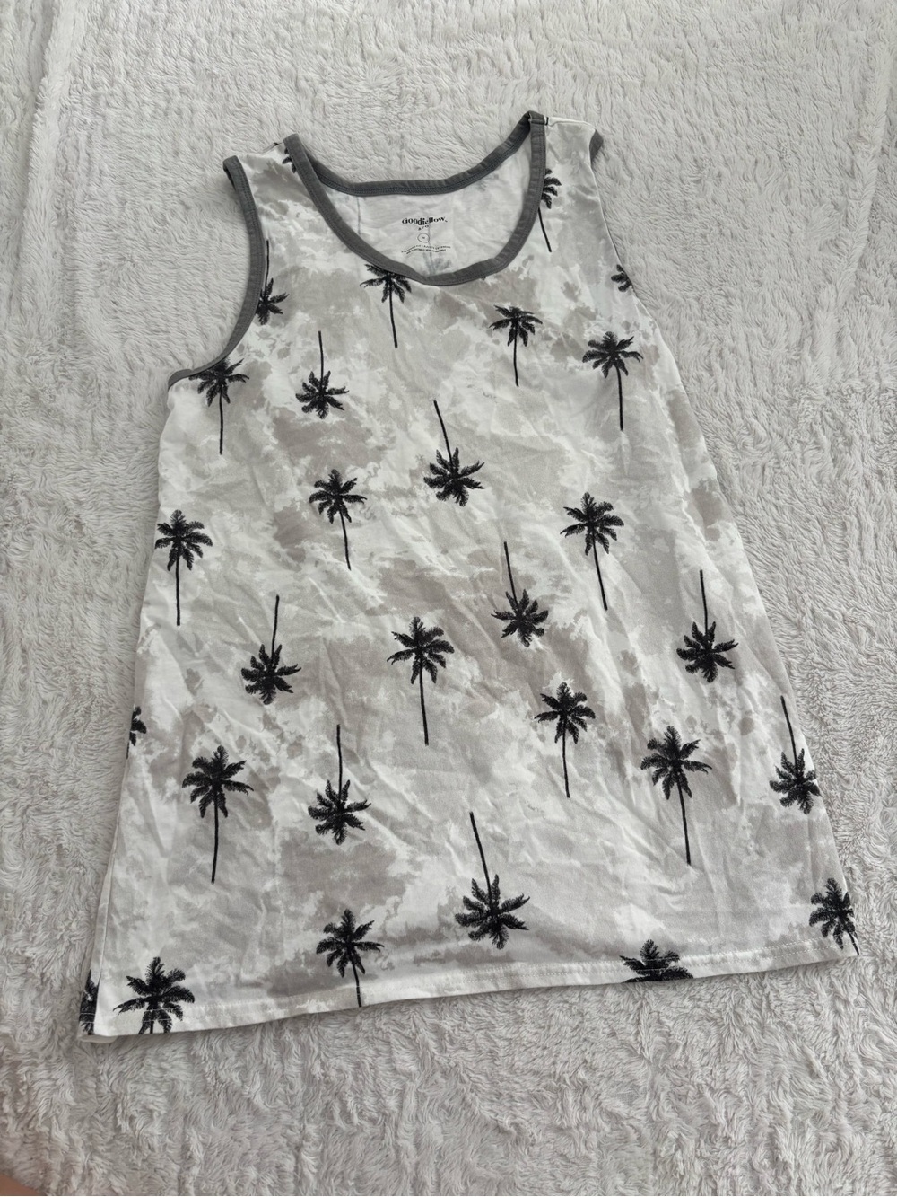 Goodfellow & Co White and Gray Palm-Print Tank
